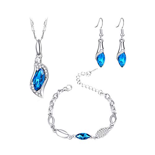 Taswuw Women's Crystal Elegant Bridal Floral Cluster Teardrop Statement Necklace Earrings Bracelet Set