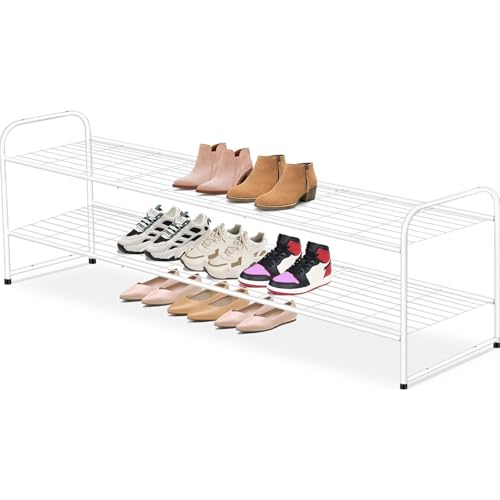 MISSLO Schuhregal 2 Ebenen Metall Weiß