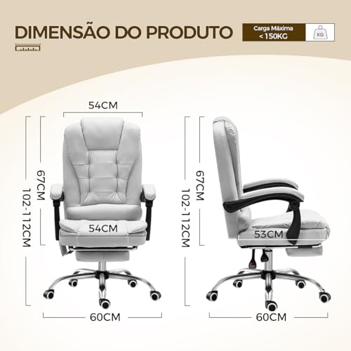 Cadeira de escritório presidente, cadeira de home office com apoio para os pés e encosto ajustável (