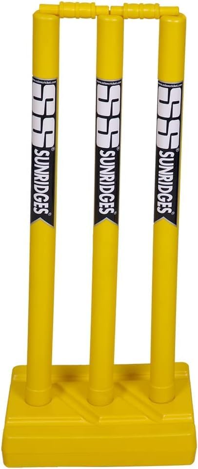 SS Cricket Full Size Plastic Stumps including 3 Stumps with 1 Base and 2 Bails (Adult Size)