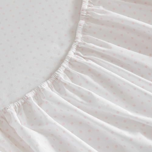 Image of Martha Stewart - Twin Size Sheets Set, Crisp & Tailored Cooling Sheets with a Naturally Smooth Cotton Percale Lightweight Feel - Bed Sheets with Matching Pillowcase & Fitted Sheet (Polka Dot Pink)