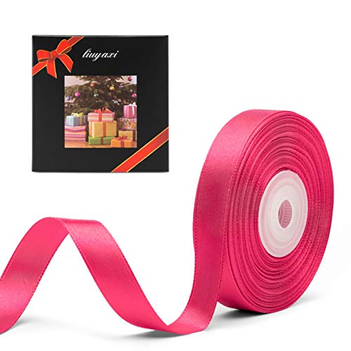 Image of Solid Color Double Faced Hot Pink Satin Ribbon 5 /8 inch X 25 Yards, Ribbons Perfect for Crafts, Wedding Decor, Bow Making, Sewing, Gift Package Wrapping and More