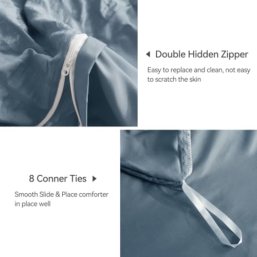 Image of JELLYMONI Sierra Blue Duvet Cover Full Size, 3pcs Washed Microfiber Bedding Set, Soft Breathable Seersucker Duvet Cover Set with Zipper Closure and Corner Ties for All Seasons