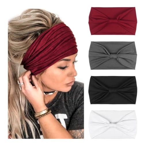 Image of DRESHOW 4 Pack Turban Headbands for Women Wide Vintage Head Wraps Knotted Cute Hair Band Accessories
