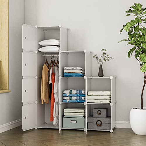 Gimtrr Cube Storage Organizers, 9 Cubes Portable Closet Wardrobe With Doors, Plastic Closet Organizers And Storage Shelves, Cubby Shelving For Clothes, Bedroom, Office, White #TOP2