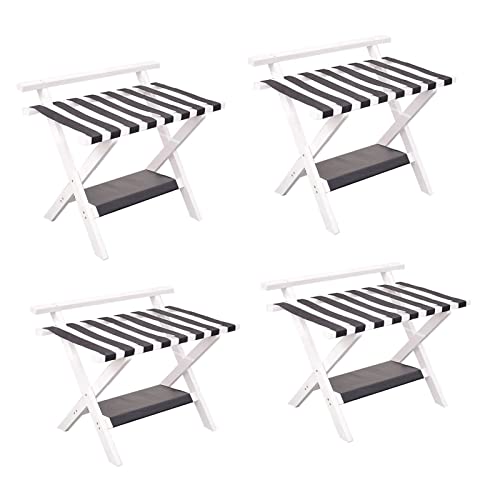 4PCS Support Valise Chambre - Porte Bagages Pliant Hotel, Porte-valise En Bois Massif Avec Pieds Antidérapants, Porte-chaussures/porte-vêtements En Sangle Haute Densité Élargi Pour Hôtel, Roulement 50 Cover