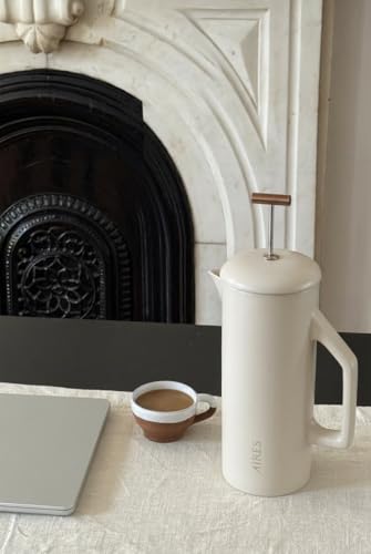 AIRES Ceramic French Press Coffee Maker – 34 oz Heat-Retaining Stoneware – Elegant Neutral Color – Inspired by Buenos Aires Coffee Culture – Gift-Ready with Barista Brewing Guide - Thumbnail 2