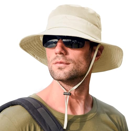 Rosoz Chapeau de pêcheur, UPF 50+, pour homme, randonnée, safari, tropical, pour le camping, la pêche, les voyages, la plage, beige, 62-64