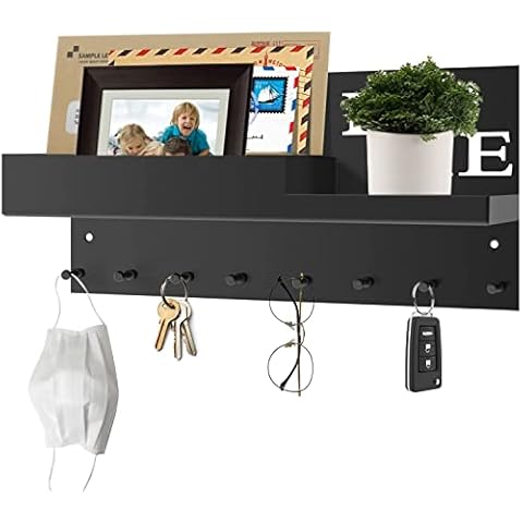 VOIMO Modern Key Holder with Shelf, Wall Key Organiser, 8 Hooks Key Board with Wall Organiser & Letter Tray for Key Storage for Living Room, Kitchen, Bathroom Cover