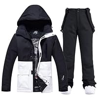 ALSOGO Damen Skijacke & Skihose Set Skianzug 2 teilig Schneeanzug Wasserdicht Warm Winterjacke mit Abnehmbare Kapuzen zum Skifahren Snowboarden Schneejacke Schneehose TY133BKW Schwarz XL