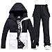 ALSOGO Damen Skijacke & Skihose Set Skianzug 2 teilig Schneeanzug Wasserdicht Warm Winterjacke mit Abnehmbare Kapuzen zum Skifahren Snowboarden Schneejacke Schneehose TY133BKW Schwarz L