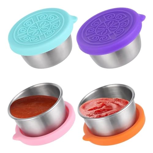 VIVIIHOO Lot de 4 mini boîtes avec couvercle - En acier inoxydable - Réutilisables - 50 ml - Avec couvercle - Anti-fuite