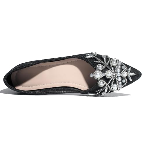 Women's Chunky Heel Comfortable Work Shoes Rhinestones Pearl Dress Wedding Pumps for Women - 1.18Inches Height3