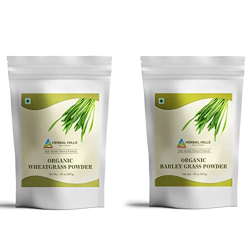 Herbal Hills Organic Wheatgrass And Barley Grass Powder Green Superfood Combo (Pack Of 2) Each 32Oz #TOP20