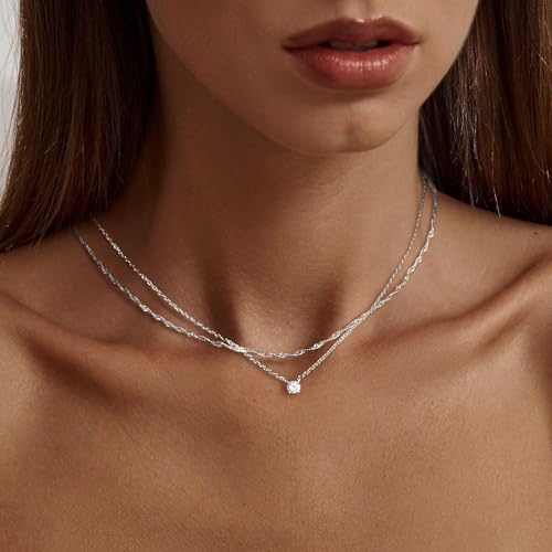 Image of Tewiky Dainty 14k Gold Plated /Silver Cubic Zirconia Necklaces for Women, Simple CZ Jewelry Necklaces Trendy Gifts
