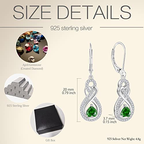 Dangle Earrings 925 Sterling Silver - Guesma Infinity Leverback Earrings Emerald Heart Created Birthstone Crystal - Celtic Knot Formal Earrings For Women Evening Wear #TOP5