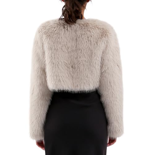 Amazhiyu Women's Faux Fur Cropped Coat Long Sleeve Open Front Winter Jacket3