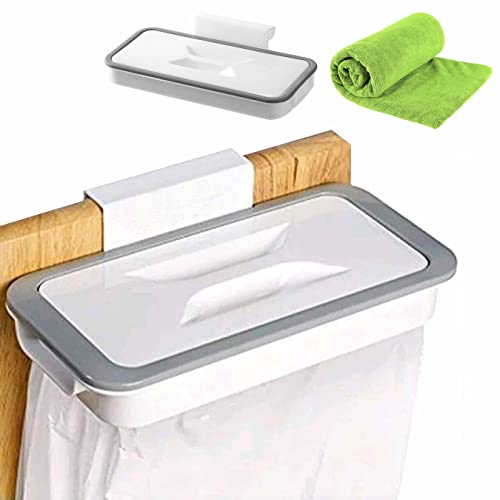 Soporte para Bolsa de Basura con Tapa. Incluye Paño de Microfibra. Cubo de Basura para Colgar en Puertas de Armario. Útil en Cocina, Coche, Escuela, Camping.