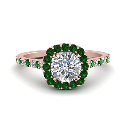 Image of Choose Your Gemstone Round Diamond CZ Square Halo Ring Rose Gold Plated Round Shape Petite Engagement Rings Matching Jewelry Wedding Jewelry Easy to Wear Gifts US Size 4 to 12