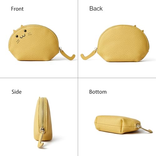 Image of Doris&Jacky Small Leather Coin Purse for Women, Mini Cat Coin Pouch And Animal Zipper Card Holder Wallet With Keychain (3-Light Yellow)