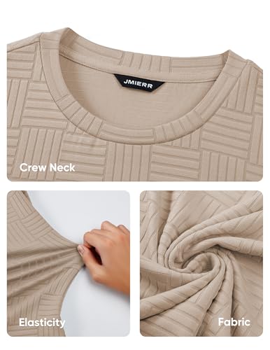 Image of JMIERR Mens T-Shirt Casual Stretch Solid Crewneck Short Sleeve Tees Textured Shirts