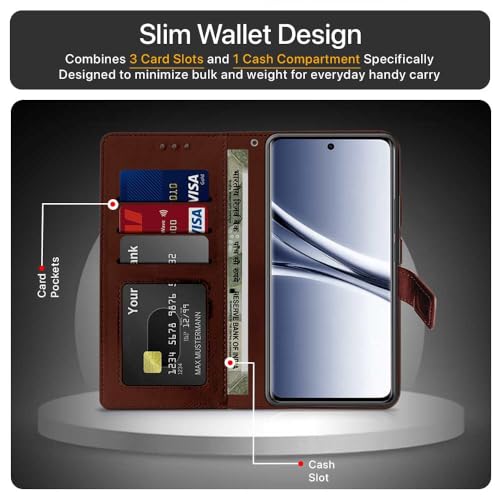 Image of WOW IMAGINE Shock Proof Flip Cover Back Case Cover for Mi Redmi Note 15 5G 2025 | Poco M8 5G (Flexible | Leather Finish | Card Pockets Wallet & Stand | Brown)