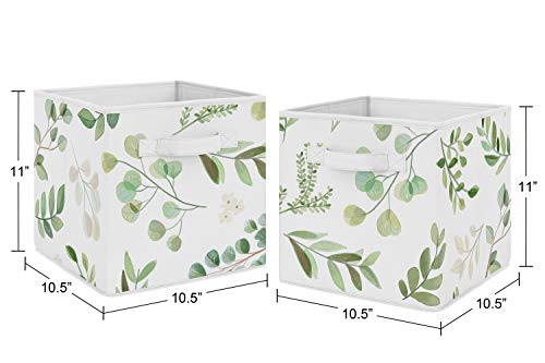 Image of Sweet Jojo Designs Floral Leaf Foldable Fabric Storage Cube Bins Boxes Organizer Toys Kids Baby Childrens - Set of 2 - Green and White Boho Watercolor Botanical Woodland Tropical Garden
