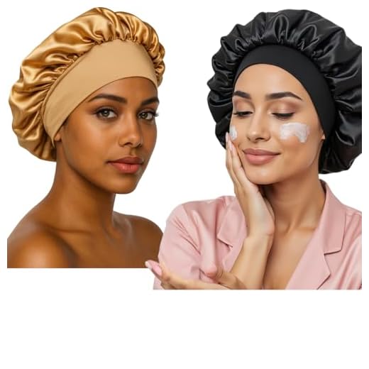 Combo com 2 Touca Anti Frizz De Cetim Com Faixa Confortável Para Dormir (Preto e Gold)