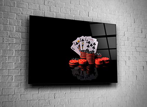 Poker Royal Flash Game Chips Print Glass Wall Art Tempered Glass Luxury Gift #TOP12