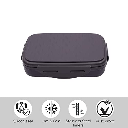 Image of JAYPEE Inner Stainless Steel Insulated Lunch Box Wavesteel Sr. Raider Grey, 600 ml, Airtight Tiffin Box for School Kids |Spillproof with Silicon Seal | BPA Free