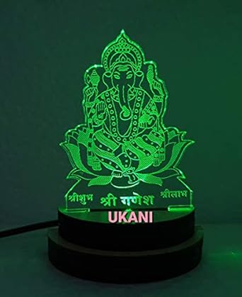 UKANI 3D USB Connected Ganesh Ji Night Lamp for Car/Office/Desktop/Gift/for Bedroom Hall Table Top 7 Color Change Light Size 3 Inch (Design 1)