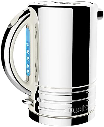 Dualit Architect Kettle | 1.5 Litre 2.3KW Stainless Steel Kettle with Canvas White Trim | Rapid Boil and Patented Pure Pour Non-Drip Spout | Measuring Window with Cup Level Indicators | 72923