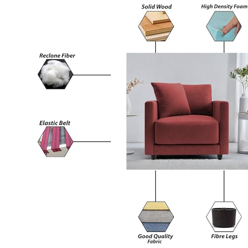 Image of Casaliving Dominic 1 Seater Sofa Set for Living Room (Maroon Fabric) Premium Fabric Sofa