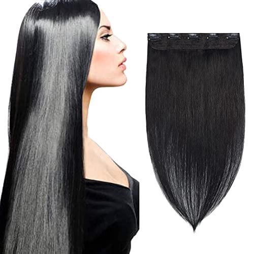Image of Benehair One Piece Clip in Hair Extensions Human Hair Dark Black 8inch 3 /4 Full Head Straight Remy 5 Clips