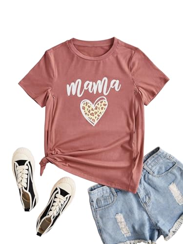 Image of Women Maternity Nursing Shirt Funny Mama Shirt Cute Leopard Heart Graphic Tees Friendly Zip Maternity Breastfeeding Tops