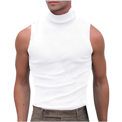 Men's Tank Tops Trendy Mock Turtleneck Sleeveless Sweater Summer Casual Basic Ribbed Knit Sport Slim Pullover Tee