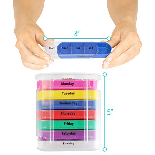 Vive 7 Day Pill Organizer - Stackable 4 Times A Day Supplement & Weekly Medicine Holder - Am Pm Dispenser Case With Splitter Cutter - Portable Daily Vitamin Container - Slim 7 Day Travel Calendar #TOP5