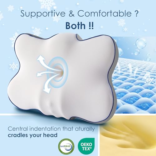 Image of Ultra Cooling Cervical Pillow for Neck Pain Relief, Patented Ergonomic Memory Foam Neck Pillow with 3X Breathable Pillowcase, Dual-Height Orthopedic Pillow for Side, Back & Stomach Sleepers (Large)