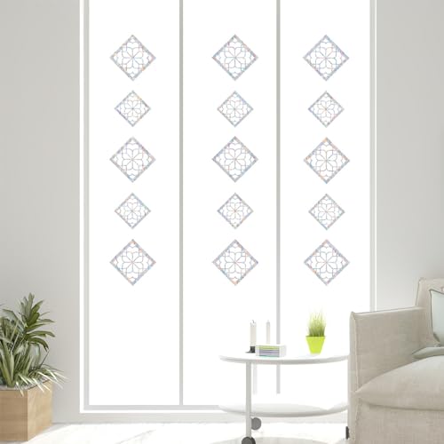 18 pcs Window Decals for Bird Strikes - Anti-Collision Window Decals to Save Birds from Window Collisions,Non Adhesive Reusable Vinyl Rainbow Window Stickers