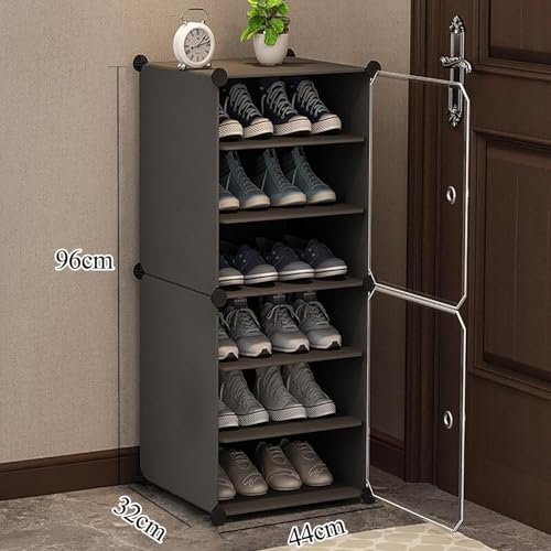 Image of Sunderlook Shoe Rack Plastic for Home- Slipper Stand, Professional Shoe Stand, Chappal Stand, Multipurpose Foldable Standing Comfort Runner Shoe Rack with Door (Charcoal Grey, 6 Shelf 2 Door)
