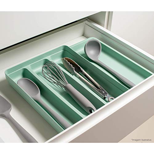 Organizador Suporte Extensível Porta Talheres Cozinha Gaveta Logic Verde