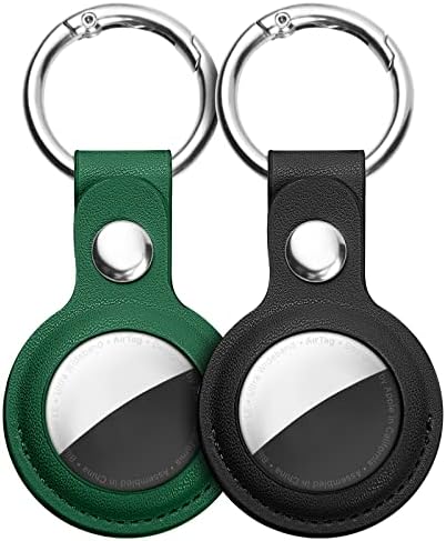 Ainiv Protective Case for Apple Airtags, 2PCS Black Brown PU Leather Keyring Case, Airtag Holder, AirTags Tracker Cover, Air Tag Holder, Pet Dog Cat Collar Tracker, AirTags Key Finder, Locator Tracker
