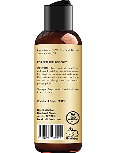 Handcraft Blends Sweet Almond Oil - 4 Fl Oz - 100% Pure and Natural - Premium Grade Carrier Oil for Skin and Hair - Hair and Body - Massage - Hexane-Free - Thumbnail 2