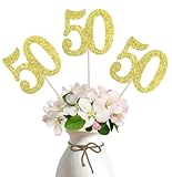 10-Pack Double Sided Glitter 50th Birthday Centerpiece Anniversary Centerpiece Sticks, Number 50 Table Topper Cake Topper for 50th Birthday Anniversary Table Party Decorations (Double Sided gold)
