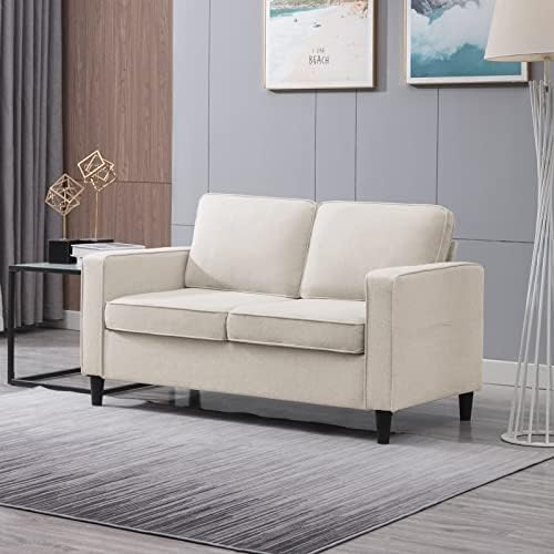 ZAFLY Loveseat Sofa Small Couches for Living Room,54.7″ 2 Seat Modern Fabric Love Seat Mini Couch with Armrest Pockets,Living Room Furniture Small Loveseat for Small Spaces,Beige