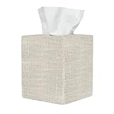 Tissue Box Cover, Cute Beige Linen Fabric Decorative Square Tissue Box Holder/Organizer for Bathroom Vanity Countertop/Office/Nightstand/Desk