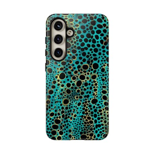 Coque Samsung S24 turquoise et noir à pois : style abstrait pour votre quotidien