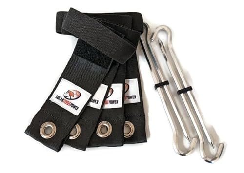Image of Solar Stakes - Anchor Portable Solar Panels with Seamless Add-on, Heavy Duty Strap with Hook/Loop and Elastic, 7" Aluminum Stake, Prevents Wind Tipping (Quad Kickstand Portable Solar Panel)