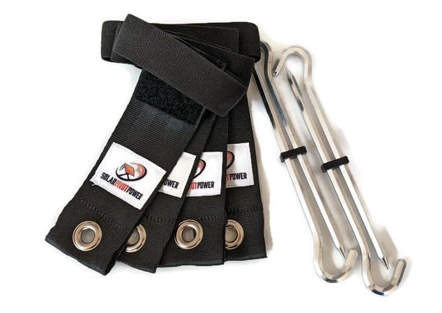 Solar Stakes - Anchor Portable Solar Panels with Seamless Add-on, Heavy Duty Strap with Hook/Loop...