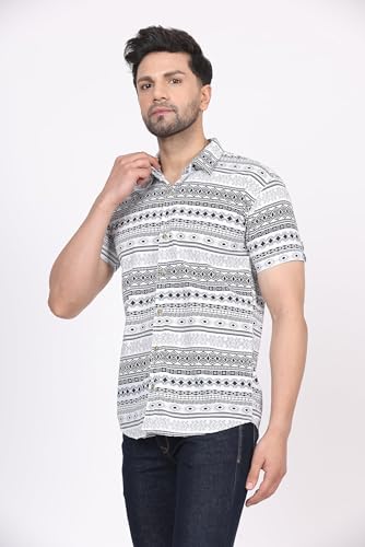 Image of CVC Fashion Men's Printed Button-Down Shirt - Aesthetic Regular Fit Half Sleeve Casual Shirt for Men, Ideal for Summer & Beach Wear